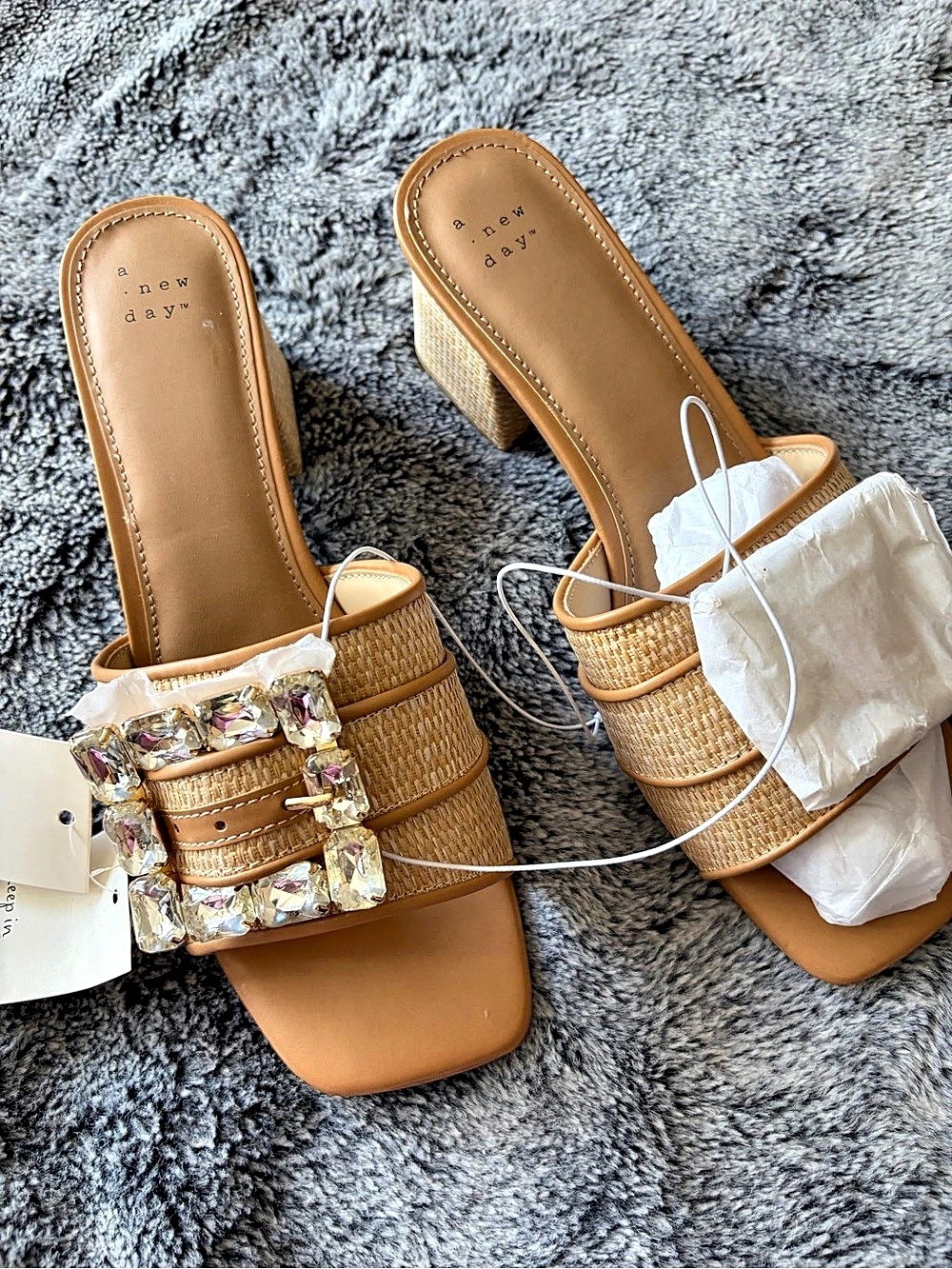A New Day Embellished Block Heel Sandals in Brown US 10 NWT